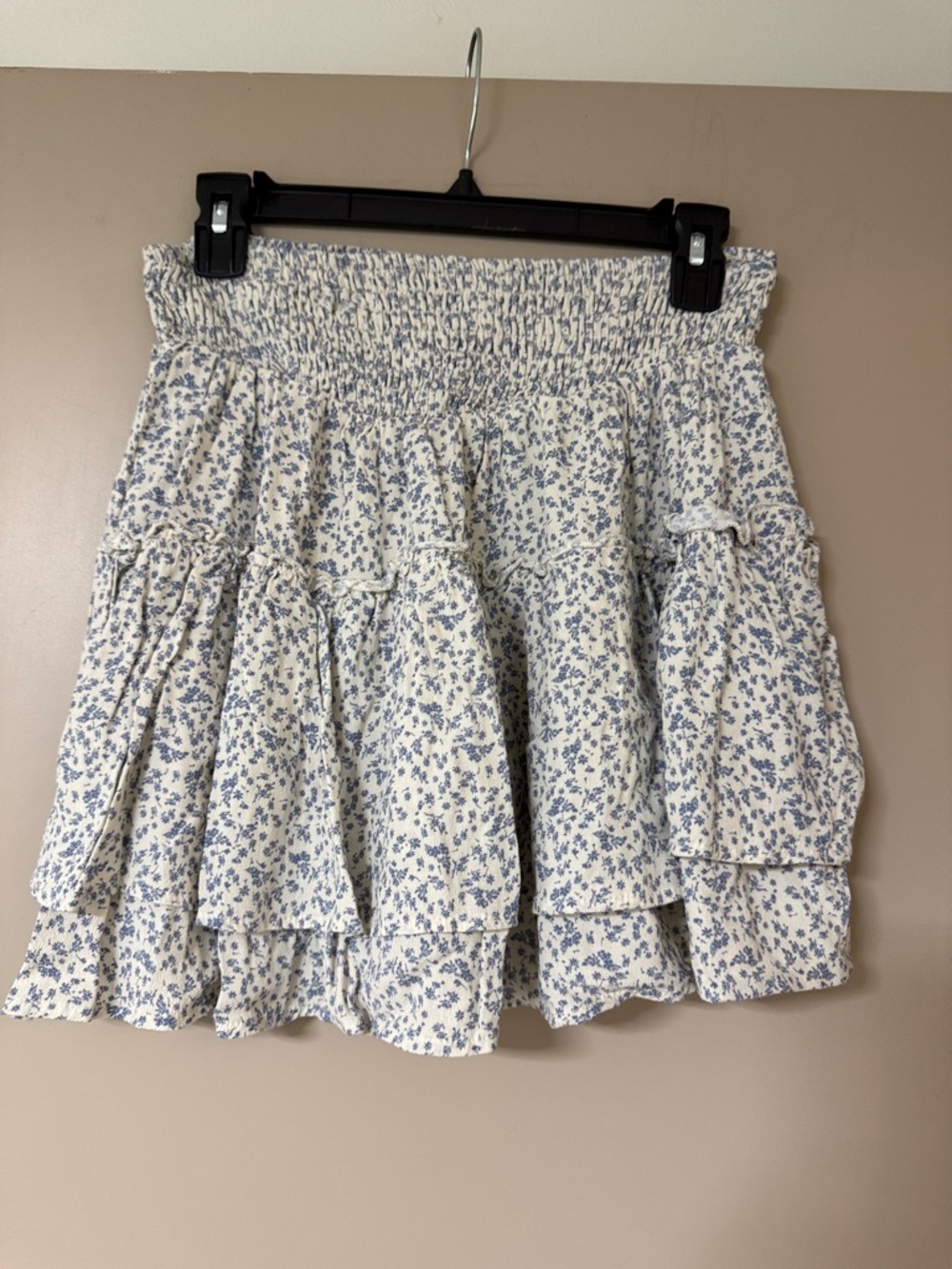 Sienna Sky Cream and Blue Floral Tiered Mini Skirt